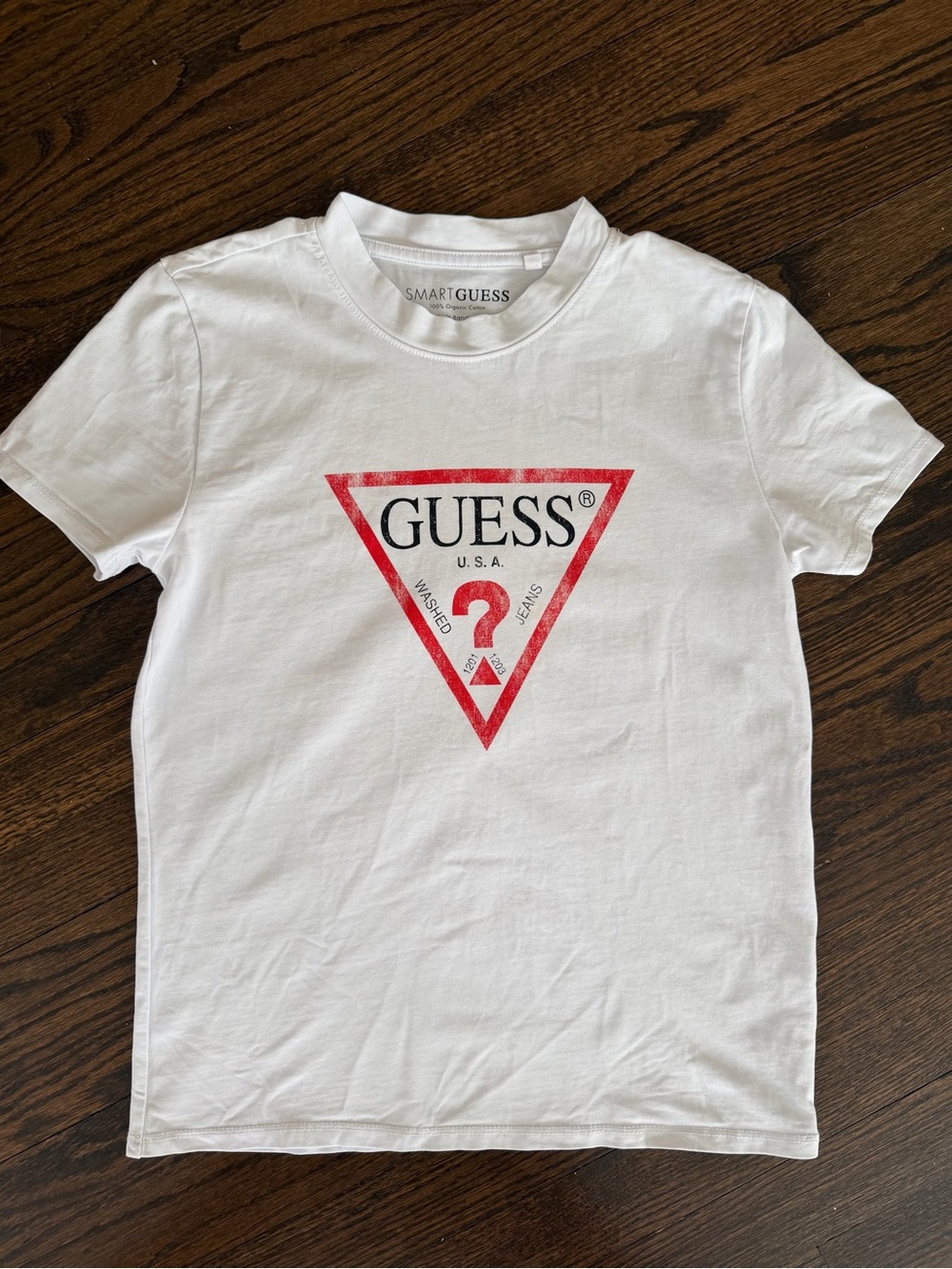 Smart Guess White Graphic Tee Logo Organic Cotton XS